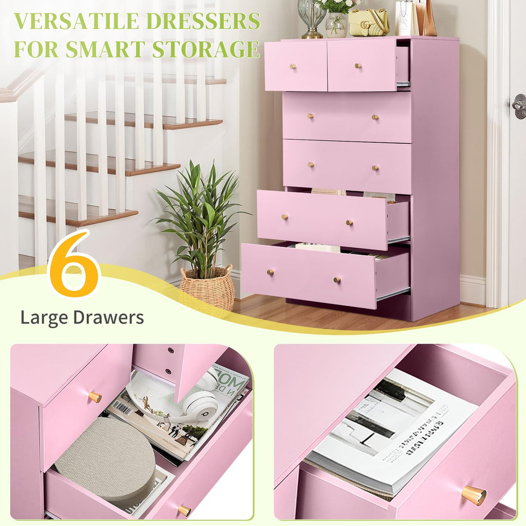 Pink 6 Drawer Dresser E6892