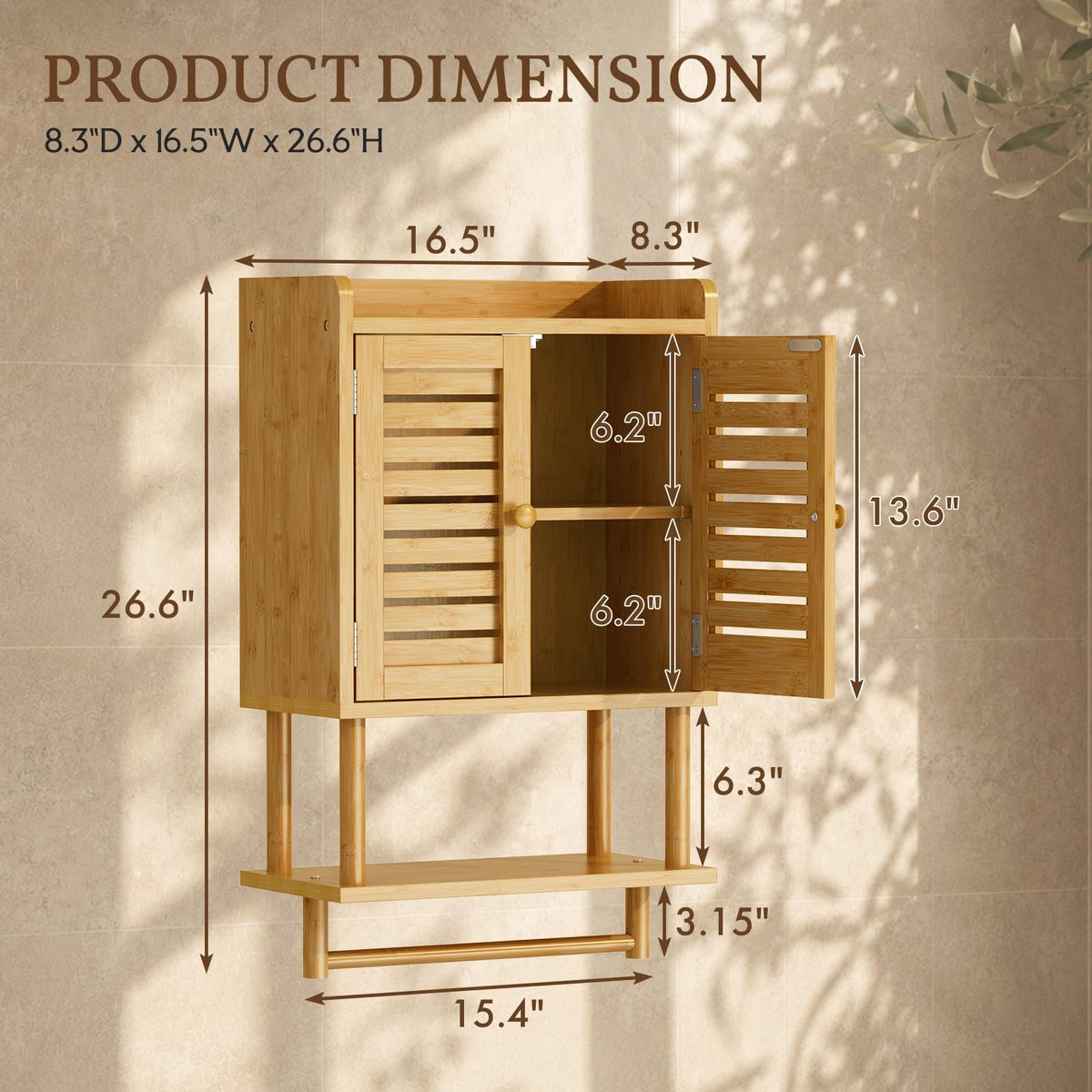 Bamboo Over The Toilet Storage Cabinet with Towel Bar H311