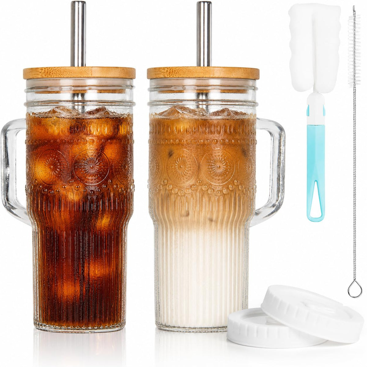 24 oz Glass Tumbler with Bamboo Lid and Handle M27792
