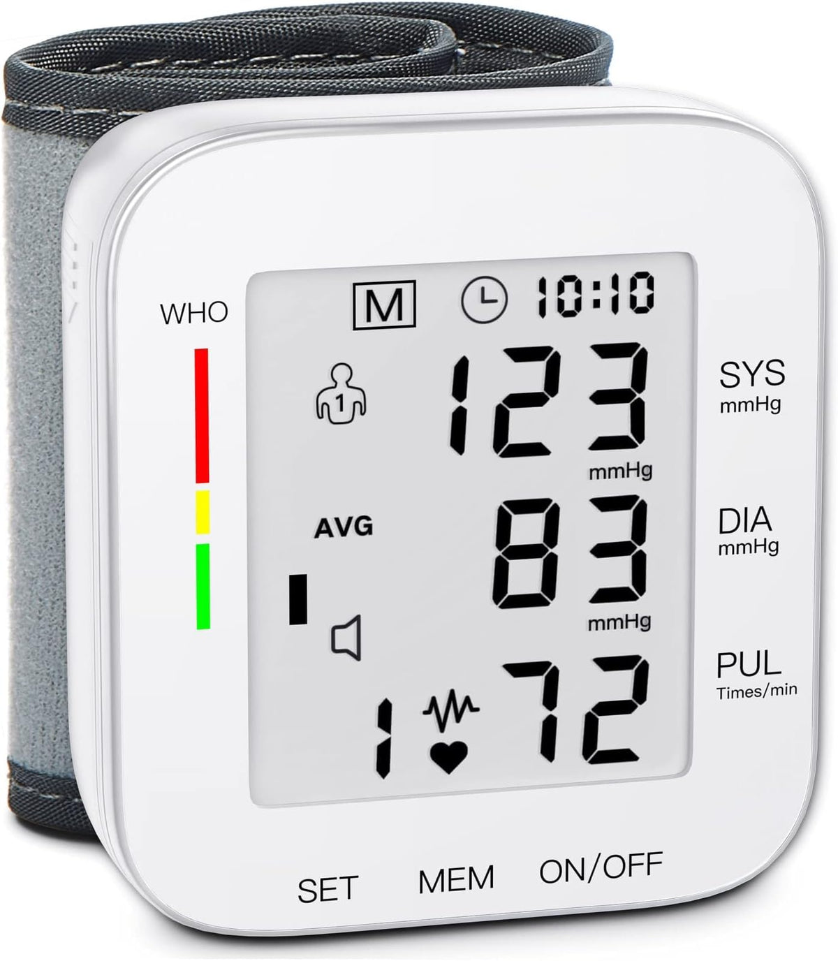 Wrist Blood Pressure Monitor Large LCD Display Adjustable Cuff 99x2 Sets Memory with Carrying Case White Pack of 5 Q269