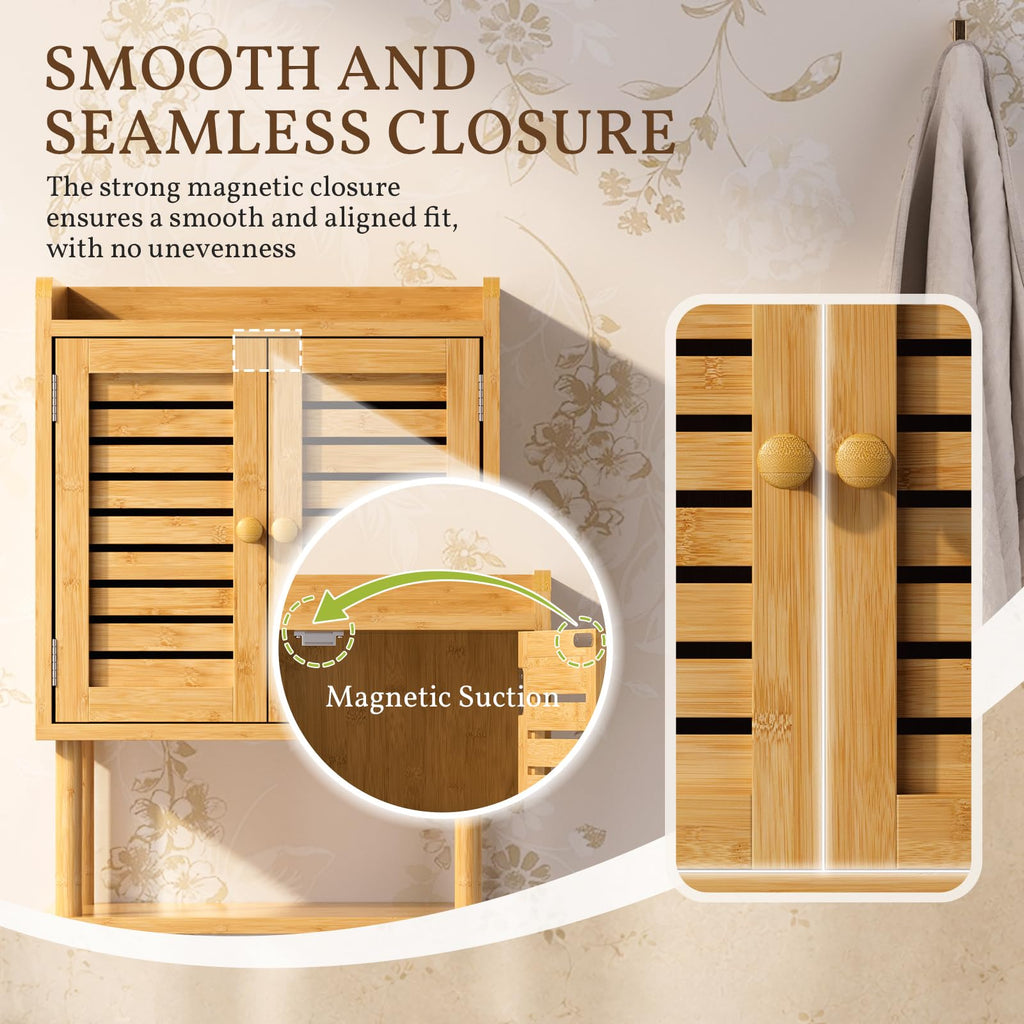 Bamboo Over The Toilet Storage Cabinet with Towel Bar H311