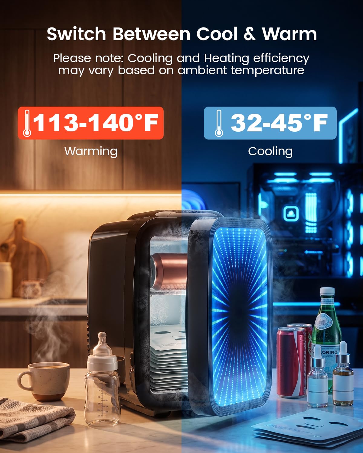 4L/6 Can Compact Fridge with LED Mirror Light D20992