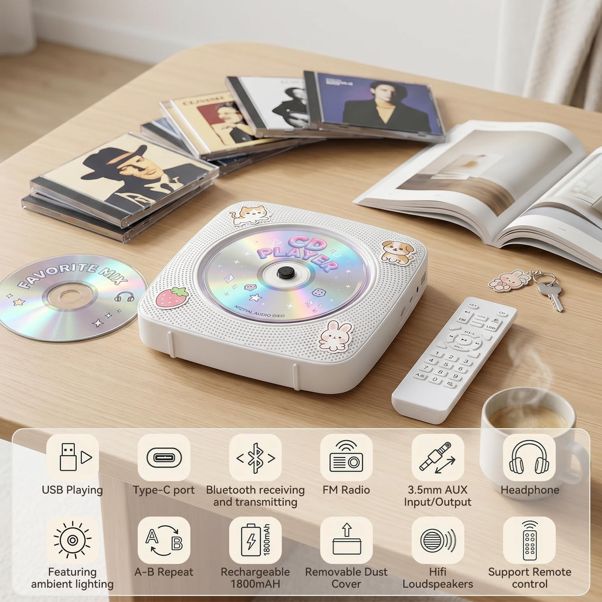 Portable Bluetooth Rechargeable CD Player with Speakers Y819