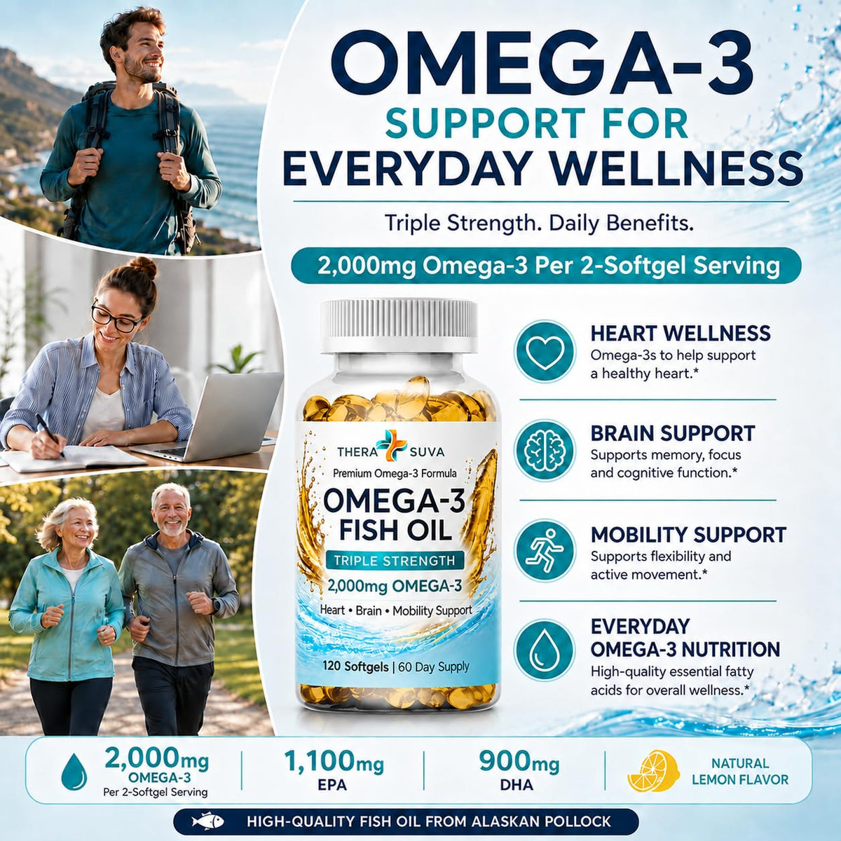Wild Alaskan Fish Oil 2000mg Omega-3 120 Veggie Softgels S860