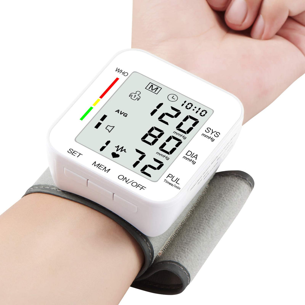 Wrist Blood Pressure Monitor Large LCD Display Adjustable Cuff 99x2 Sets Memory with Carrying Case White Pack of 5 Q269