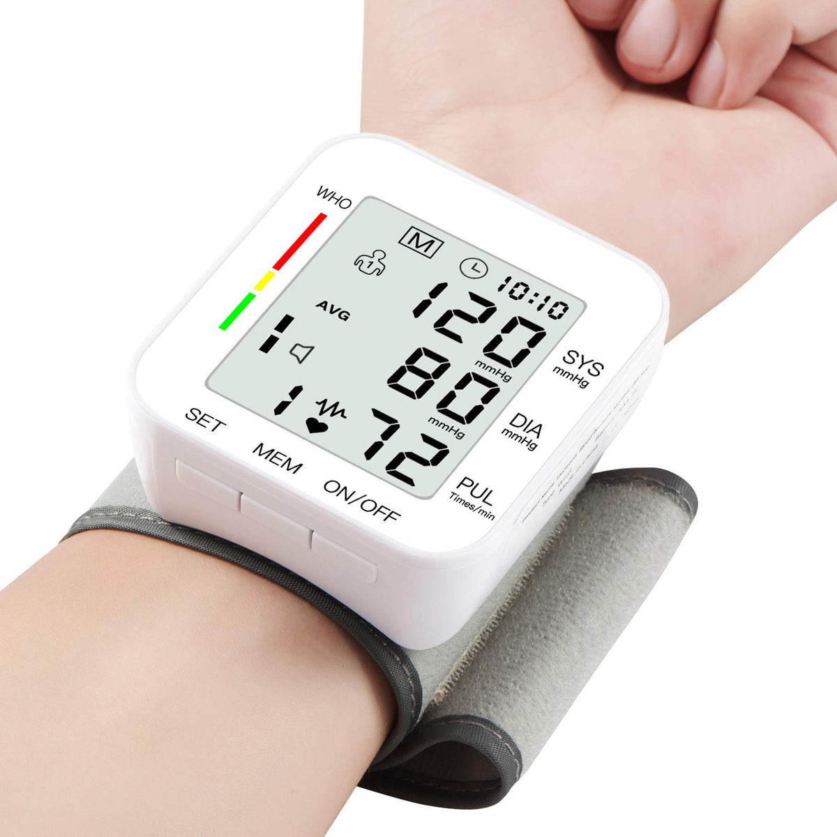 Wrist Blood Pressure Monitor Large LCD Display Adjustable Cuff 99x2 Sets Memory with Carrying Case White Pack of 5 Q269