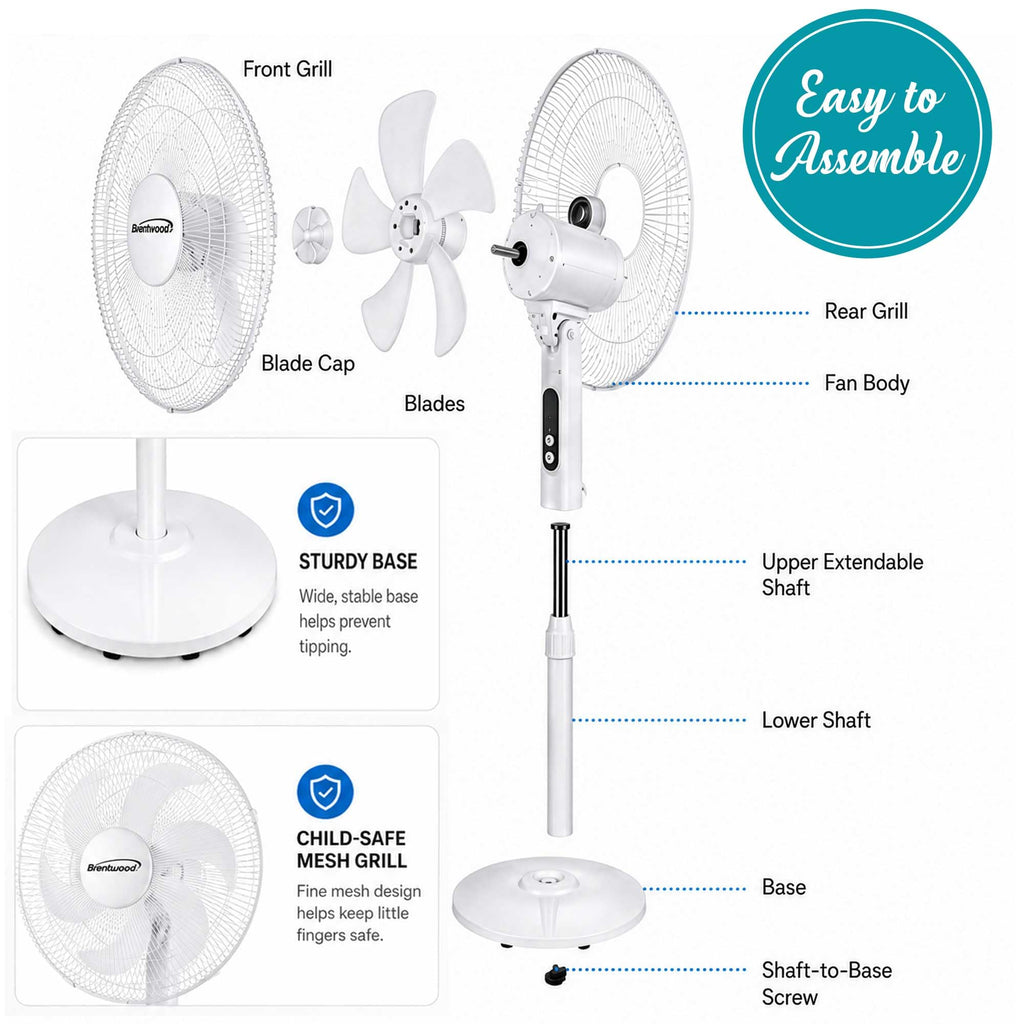 16” Oscillating Stand Fan with Remote, White G300