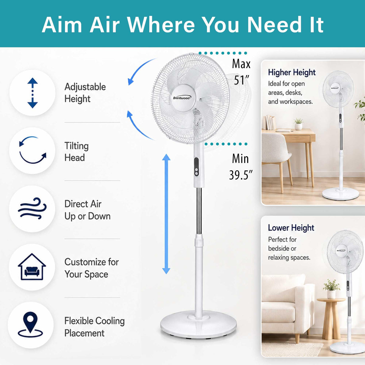 16” Oscillating Stand Fan with Remote, White G300