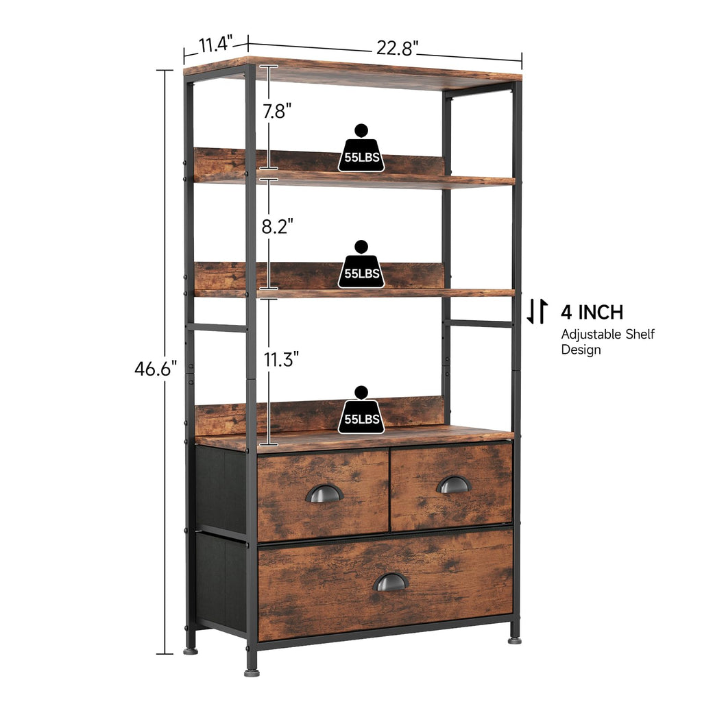 47-Inch 6 Tier Wood and Metal Bookshelf with 3 Fabric Drawers Y147427