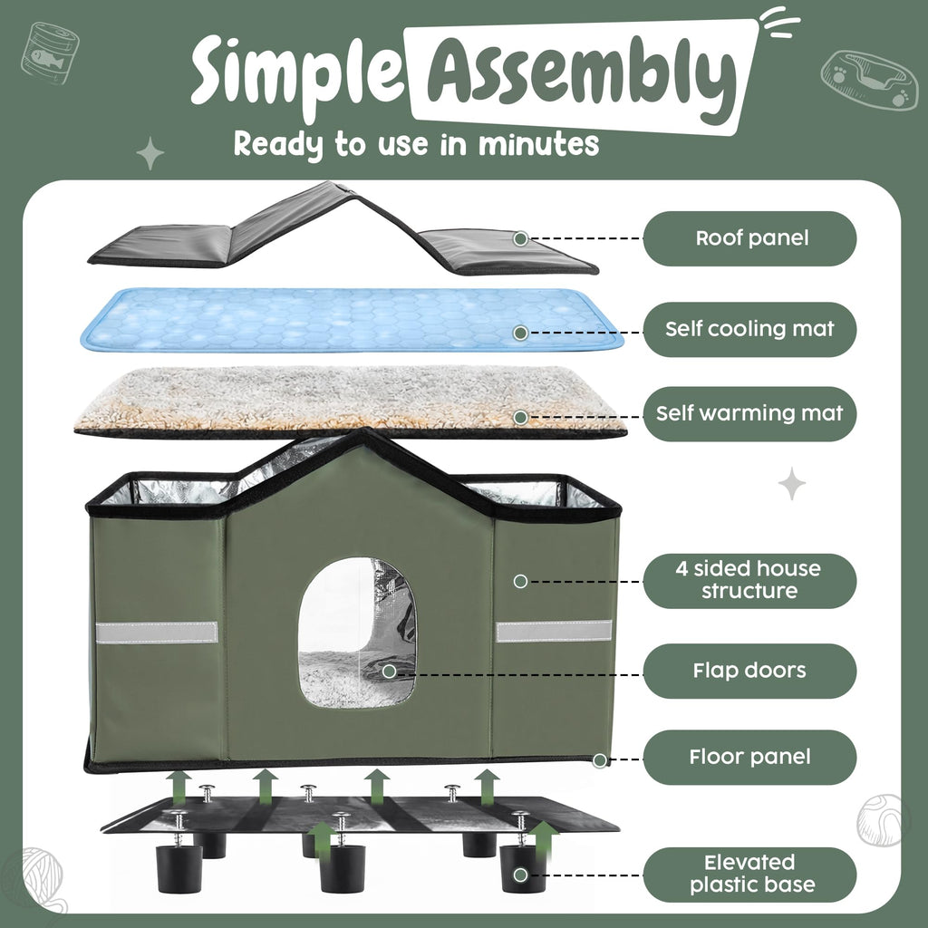 Insulated Outdoor Cat House with Self Warming & Self Cooling Mat M77079