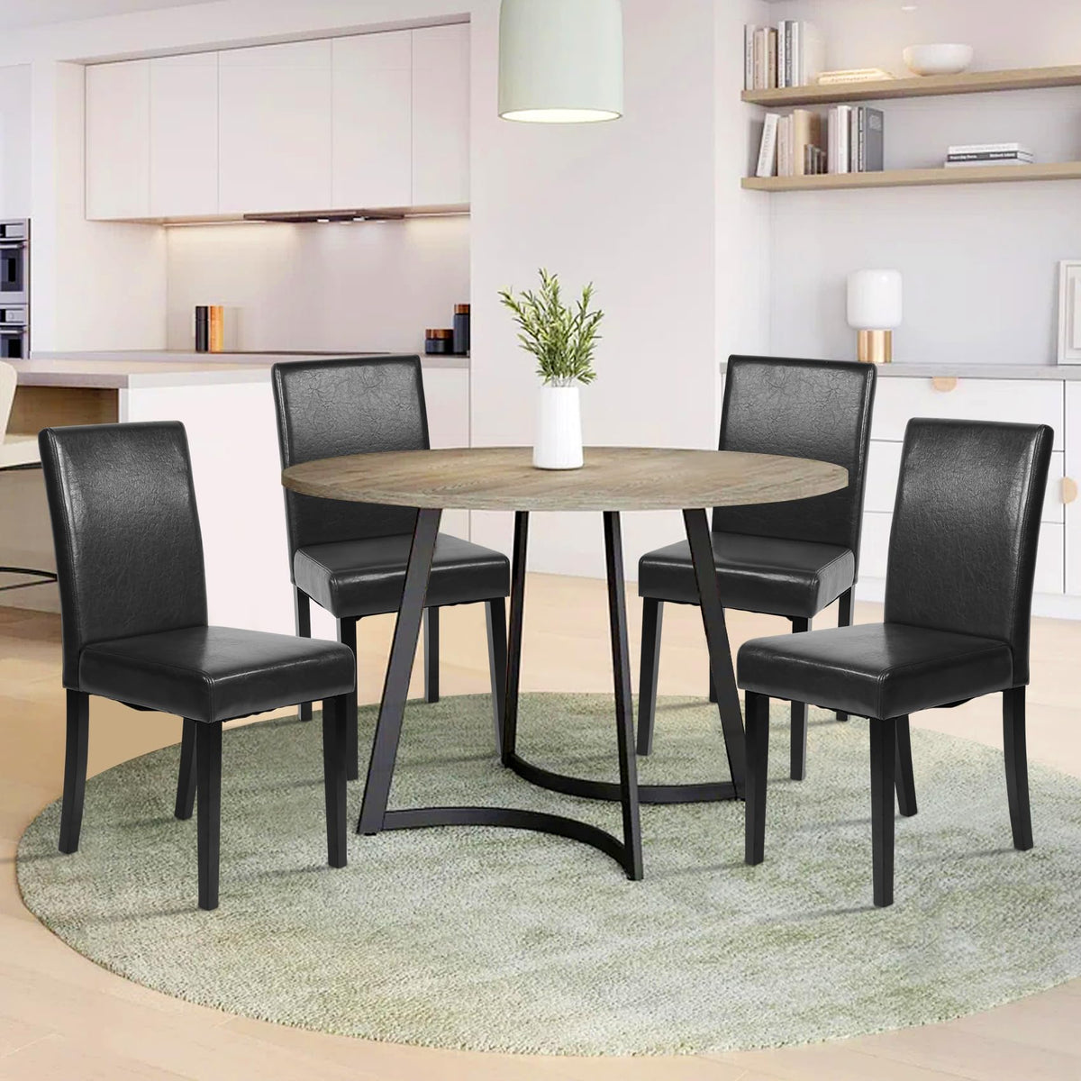 Black Faux Leather Upholstered Dining Chairs Set of 4 A90248