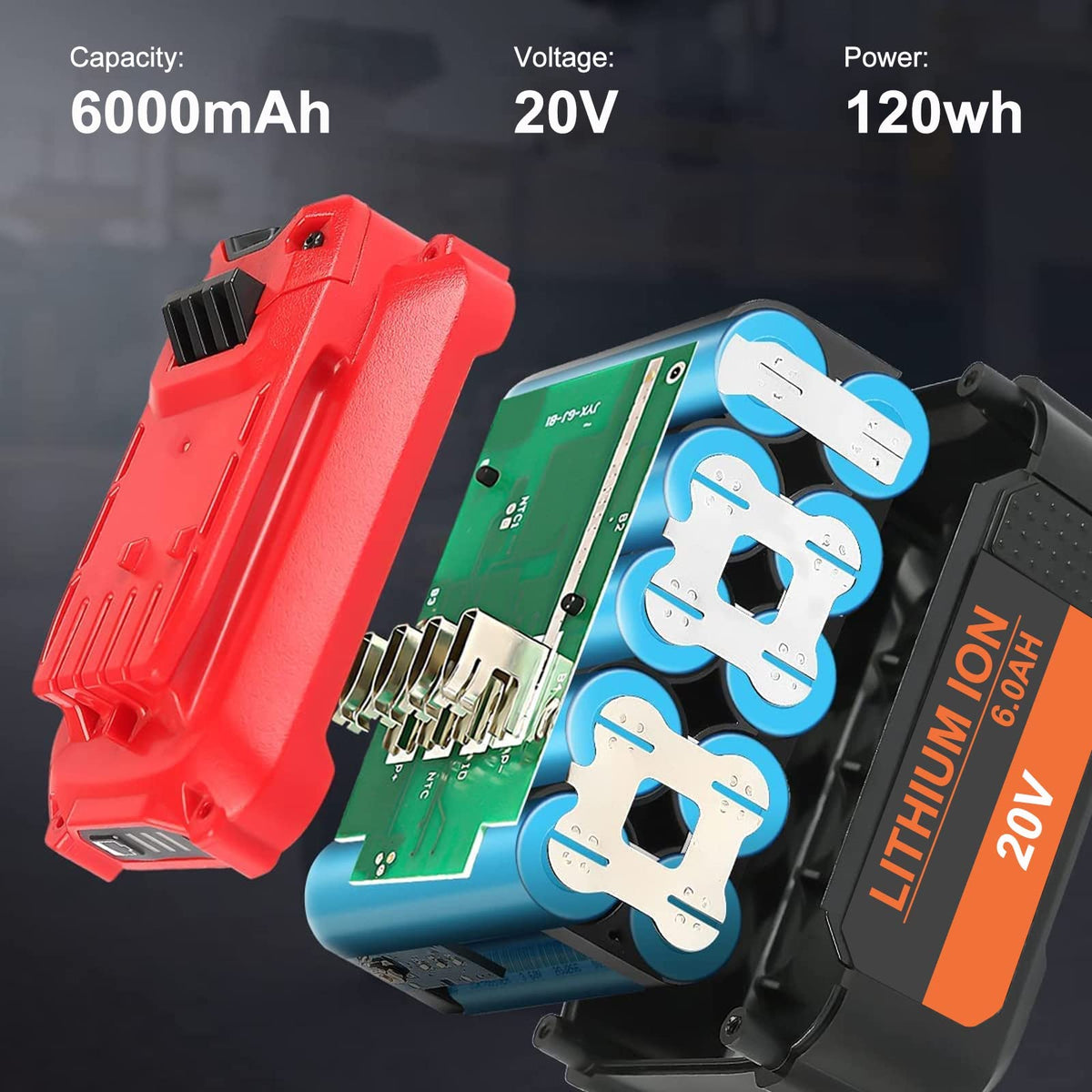 20V 6000mAh Replacement Battery 2 Packs M9740