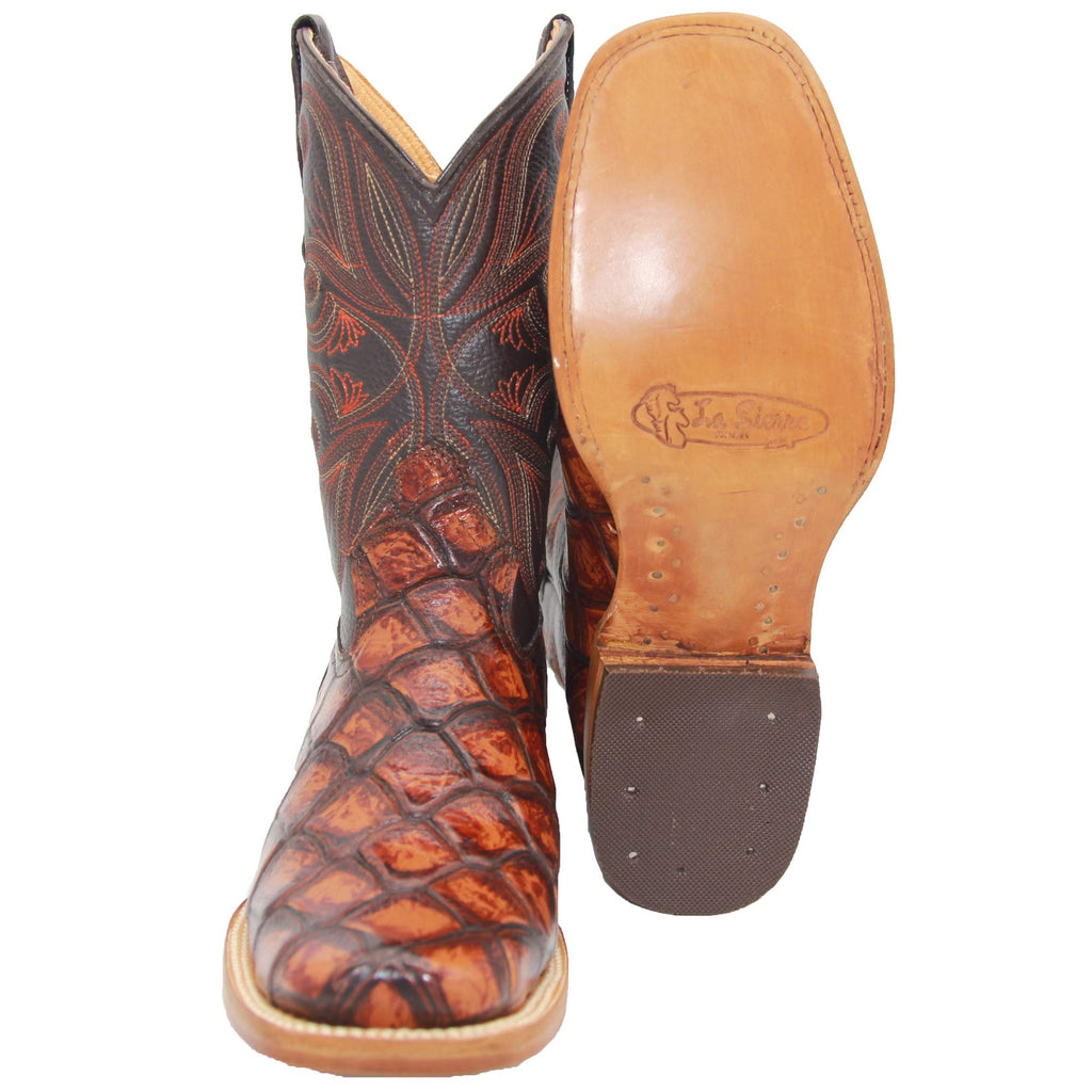 Leather Pirarucu Fish Print Western Boots D993