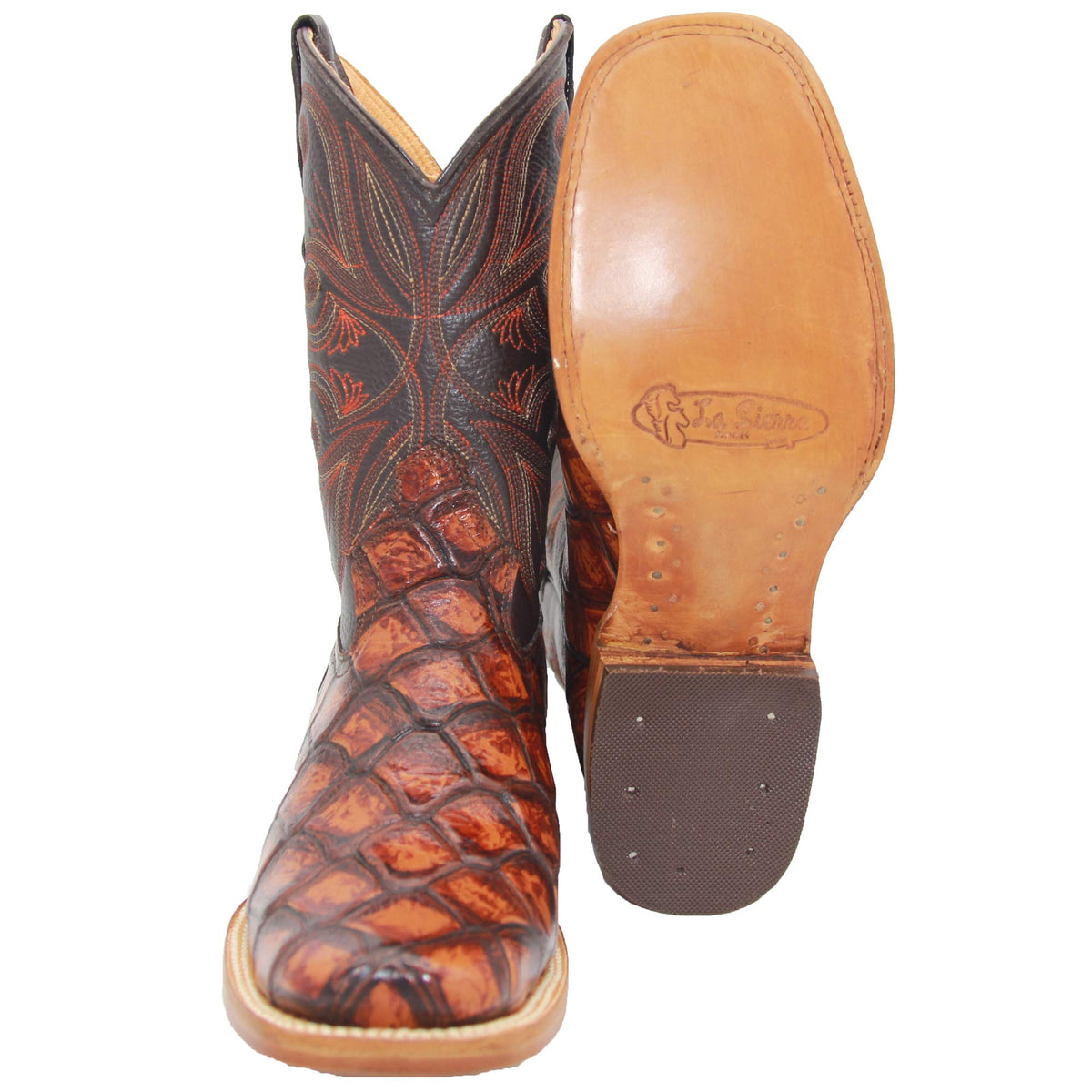 Leather Pirarucu Fish Print Western Boots D993