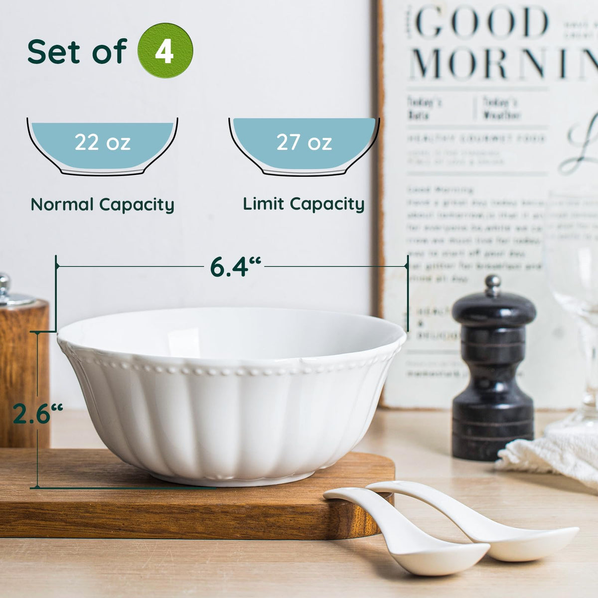 White Ceramic Soup Bowls Set of 4 G36913