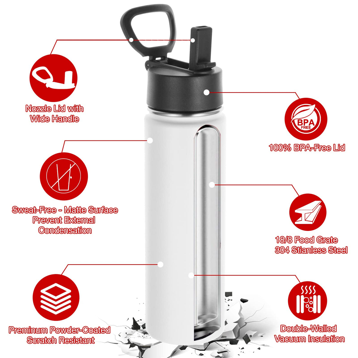 22 oz Stainless Steel Insulated Water Bottles with Straw 8 Pack V366