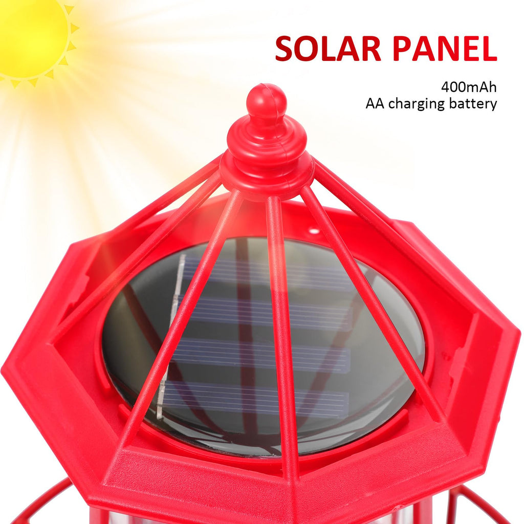 Solar Powered Red Lighthouse Figurine with Rotating Garden Light C76459