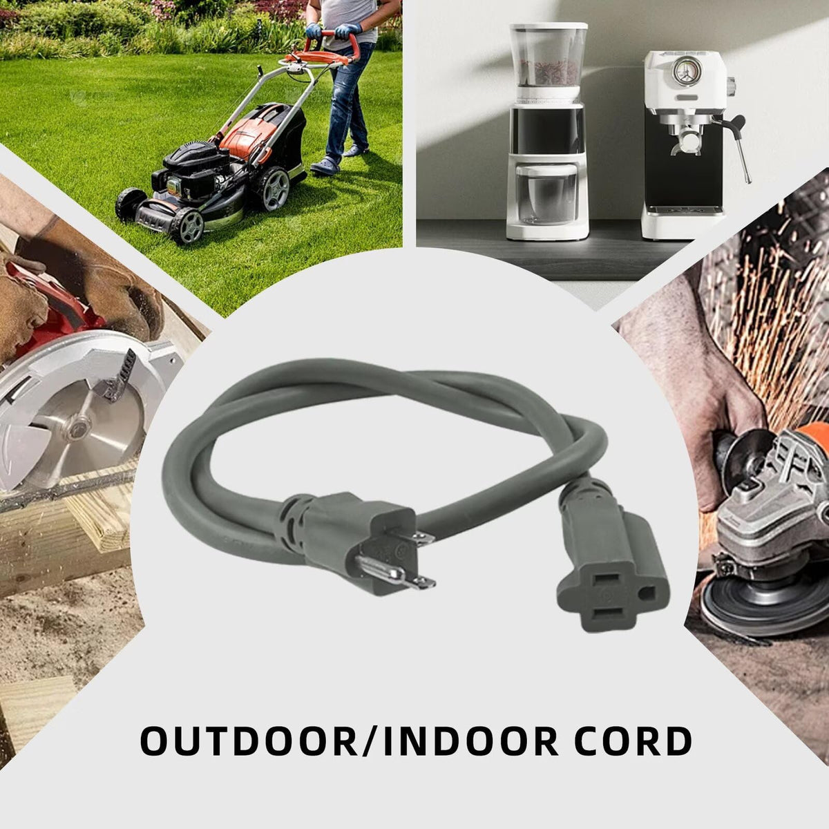 100ft Indoor Outdoor Extension Cord 12/3 SJTW Heavy Duty 15Amp 1875W Gray C8443