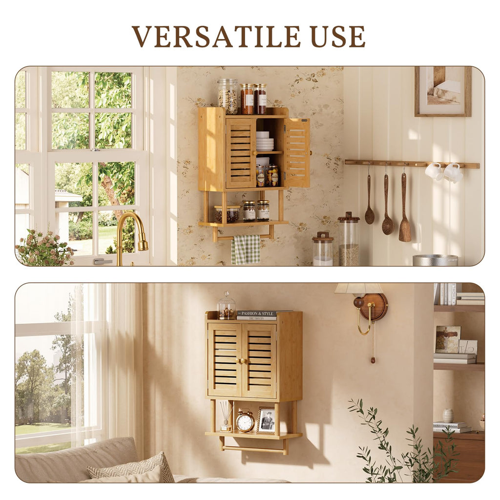 Bamboo Over The Toilet Storage Cabinet with Towel Bar H311