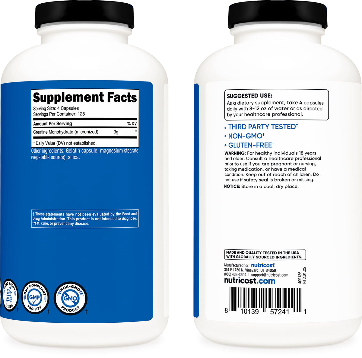 Micronized Creatine Monohydrate 3,000mg 500 Capsules I15112