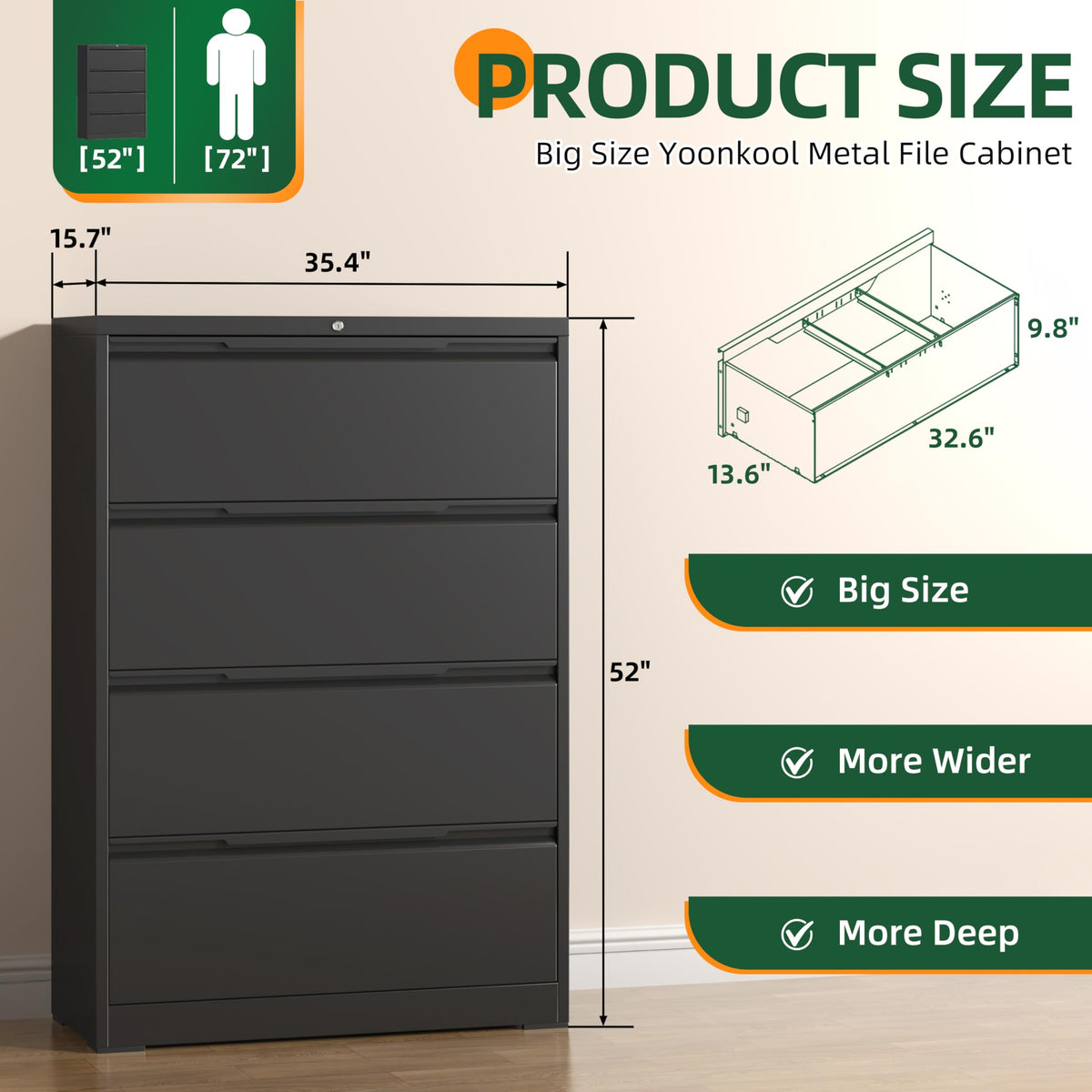 4 Drawer Metal File Cabinet with Lock W771846