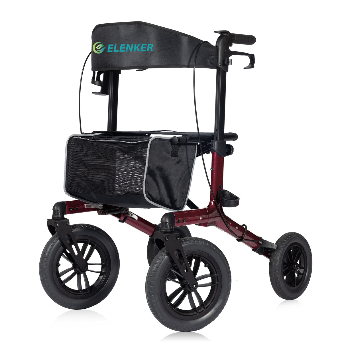 All-Terrain Rollator Walker with 12” Front Wheels, Compact Folding, Red F999