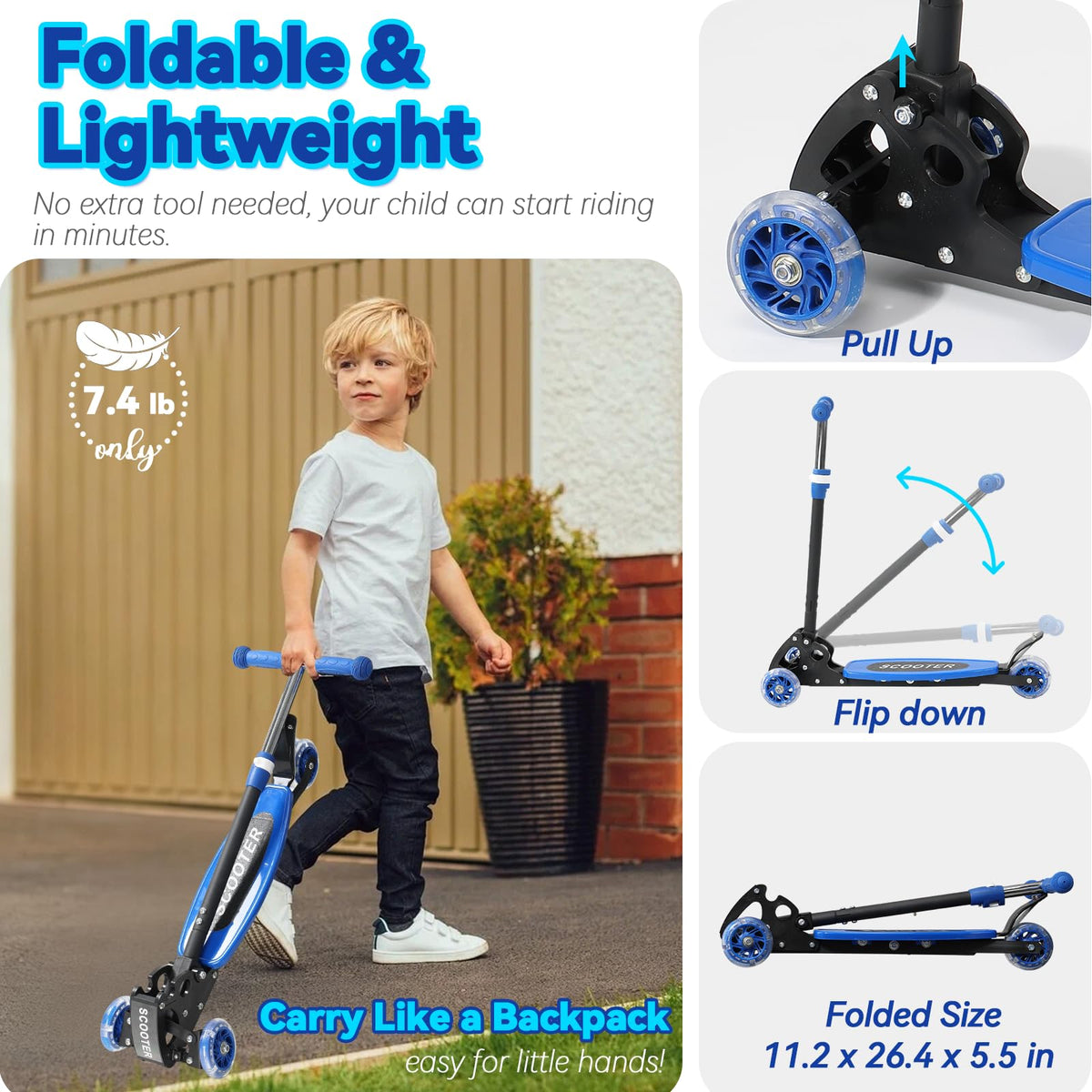 3 Wheel Kick Scooter with Extra-Wide Deck D829001