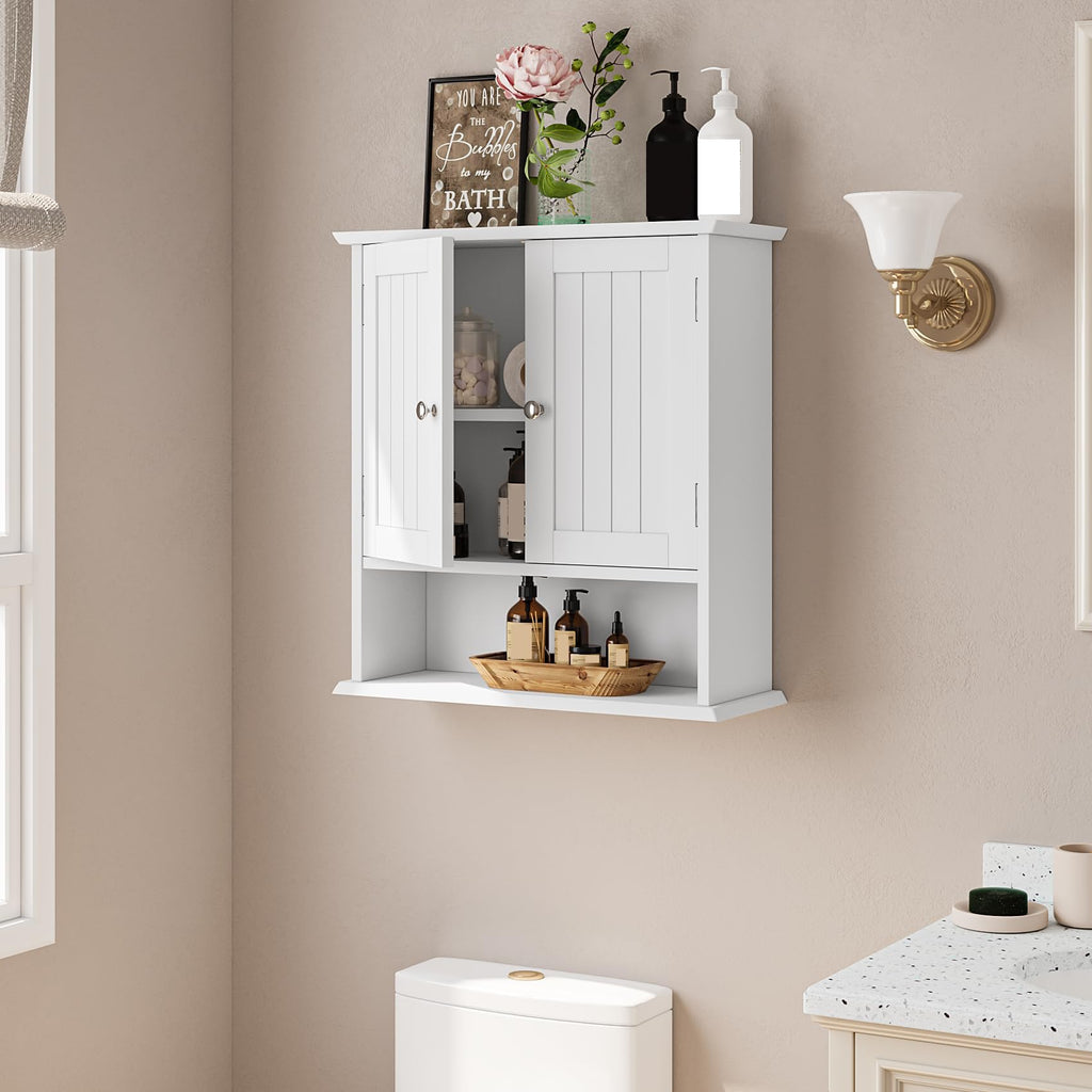 Wall Mount Bathroom Cabinet with 2 Doors and Open Shelf O2261