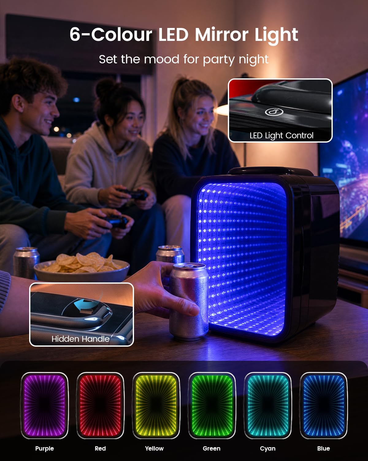4L/6 Can Compact Fridge with LED Mirror Light D20992
