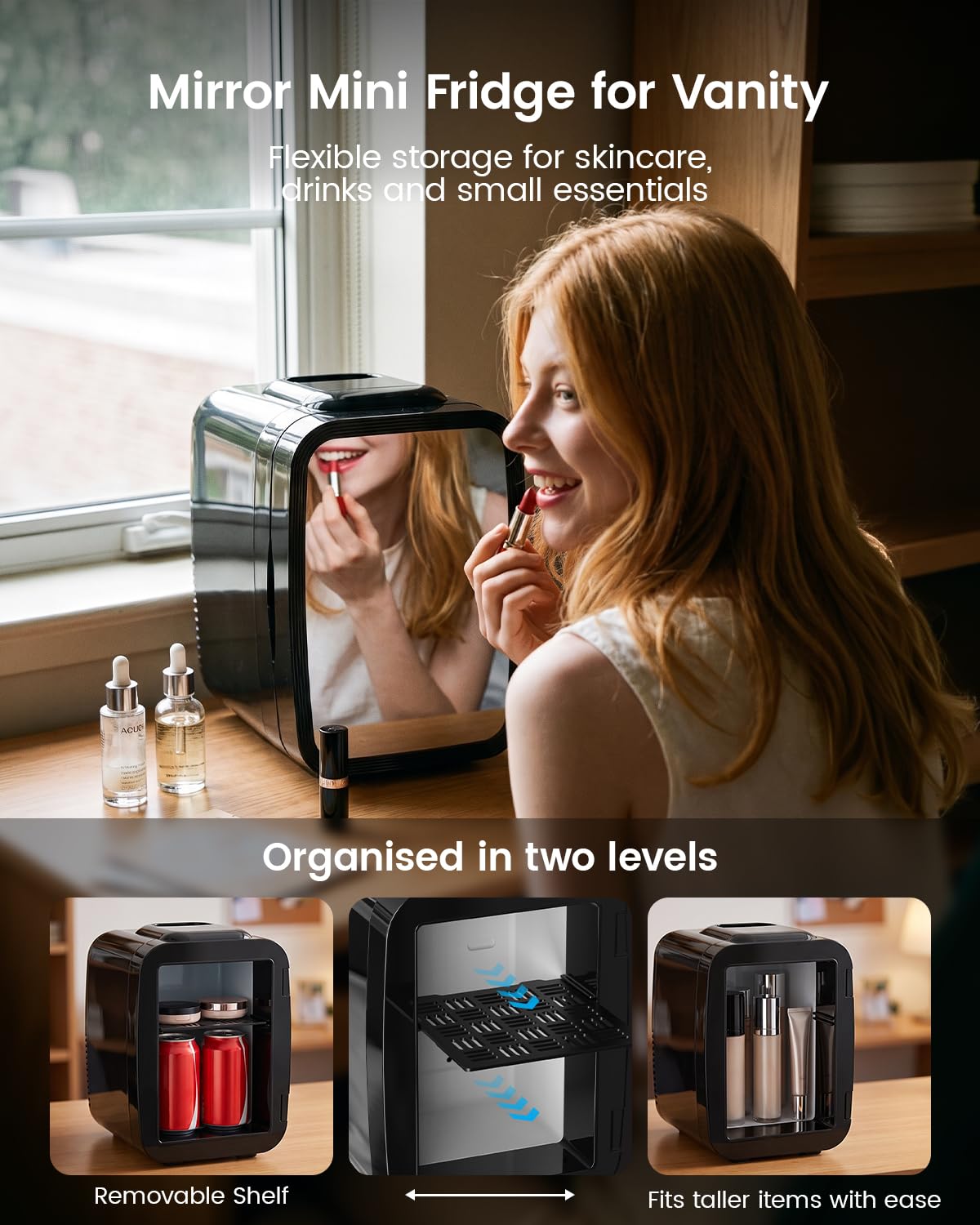 4L/6 Can Compact Fridge with LED Mirror Light D20992