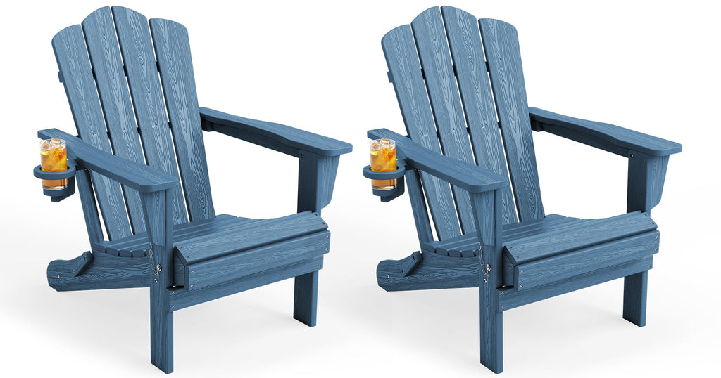Folding Adirondack Chair Set of 2 with Cup Holder Q884