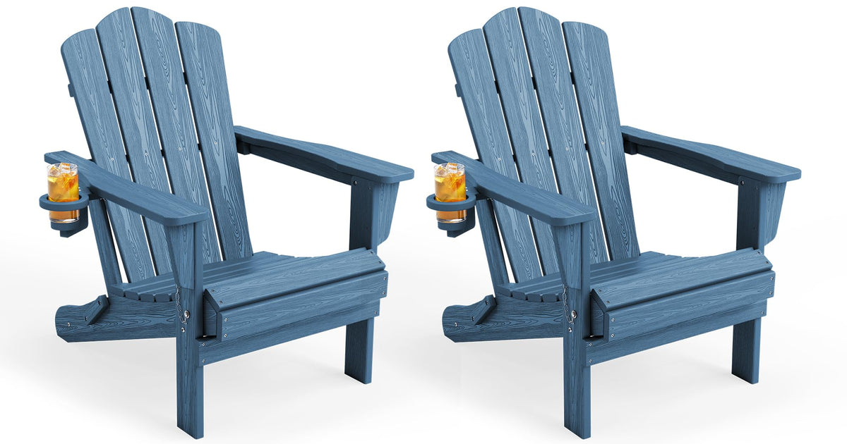 Folding Adirondack Chair Set of 2 with Cup Holder Q884
