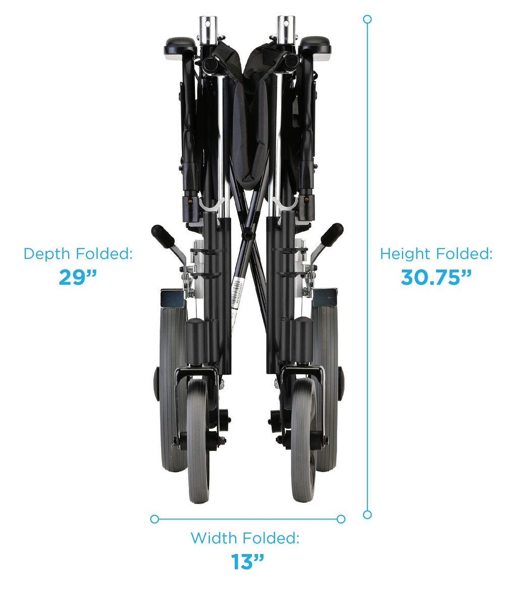 Lightweight Transport Chair with Locking Hand Brakes, Black O121525