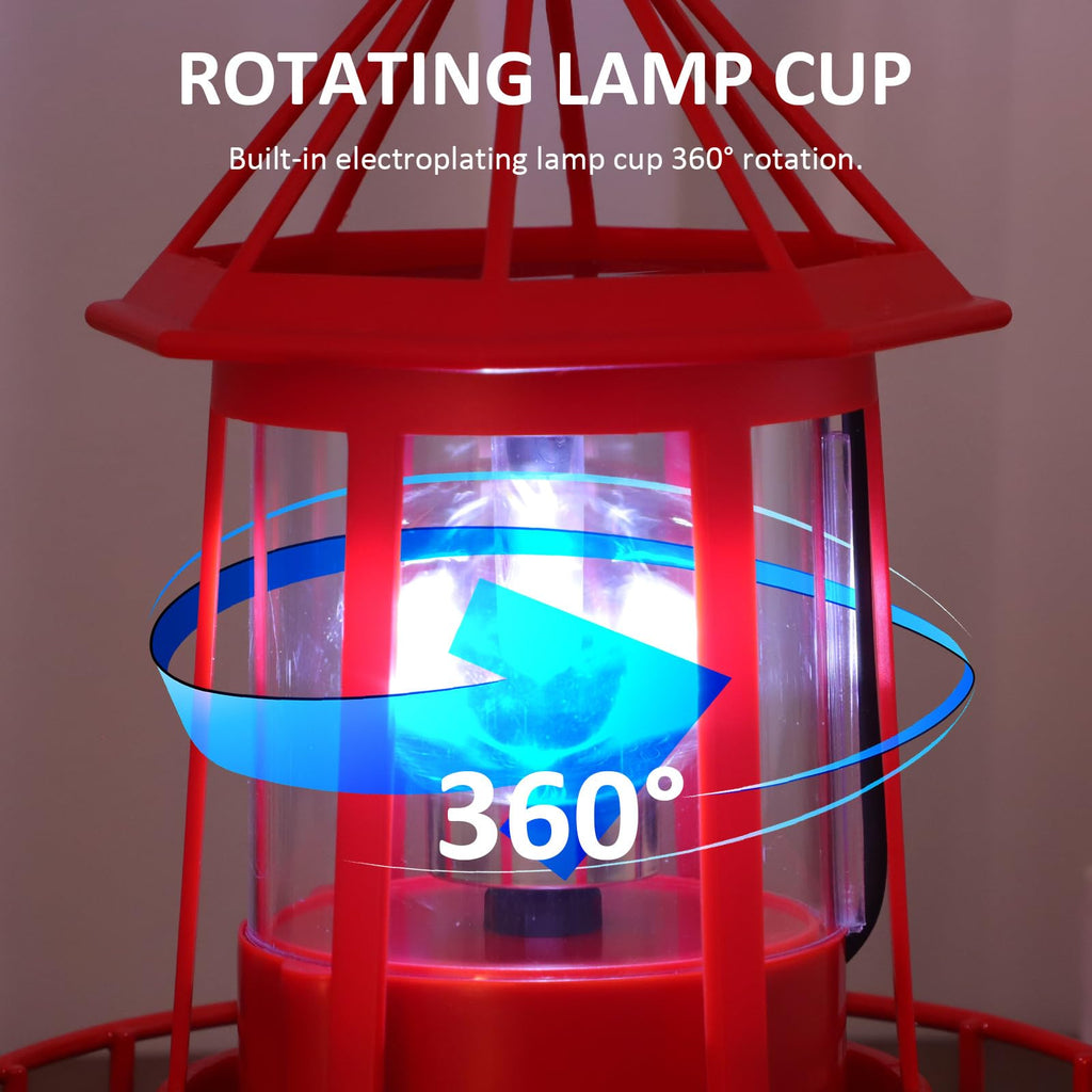 Solar Powered Red Lighthouse Figurine with Rotating Garden Light C76459