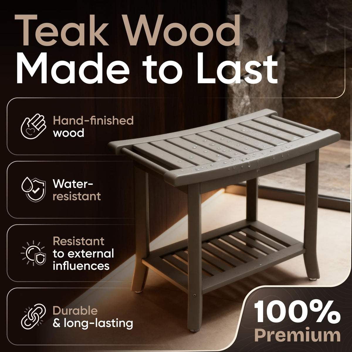Teak Shower Bench with Storage Shelf J533608