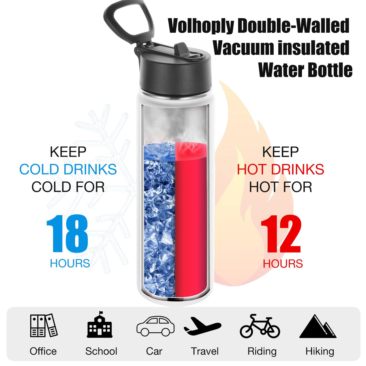 22 oz Stainless Steel Insulated Water Bottles with Straw 8 Pack V366