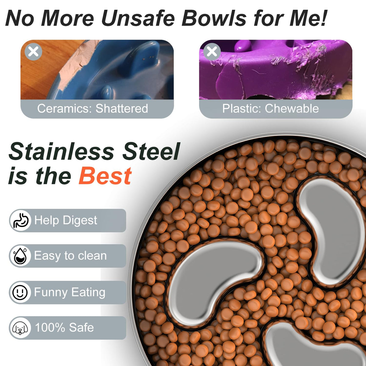 Slow Feeder Dog Bowl 1.5-Cup Stainless Steel I467627