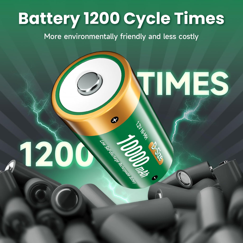 4 Pack 1.2V D Size Rechargeable Batteries M29639
