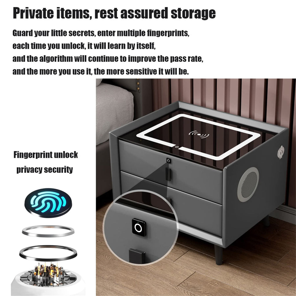 White Nightstand with Charging Station and Bluetooth Speaker F87054