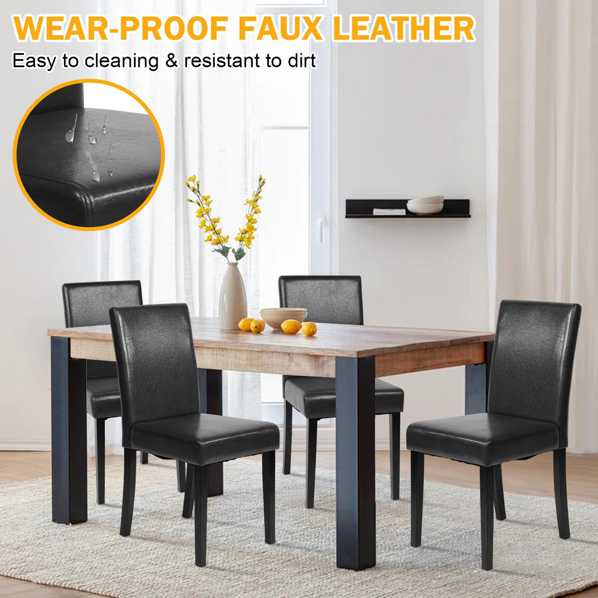 Black Faux Leather Upholstered Dining Chairs Set of 4 A90248
