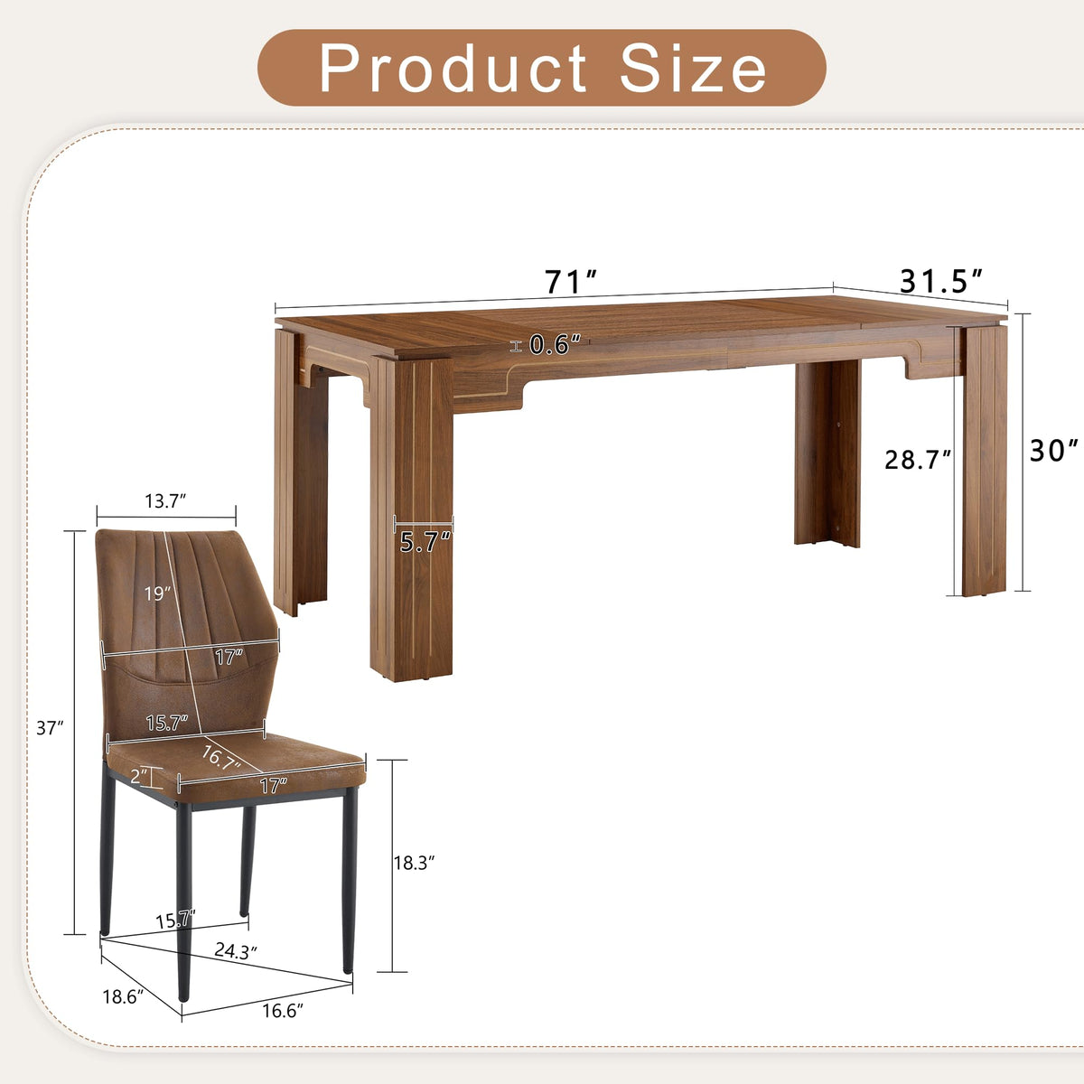Walnut Dining Table Set with 8 Brown Fabric Chairs V228