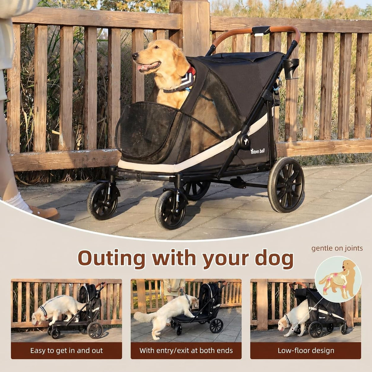 Black Large 4 Wheel Dog Stroller with Storage Pocket L494
