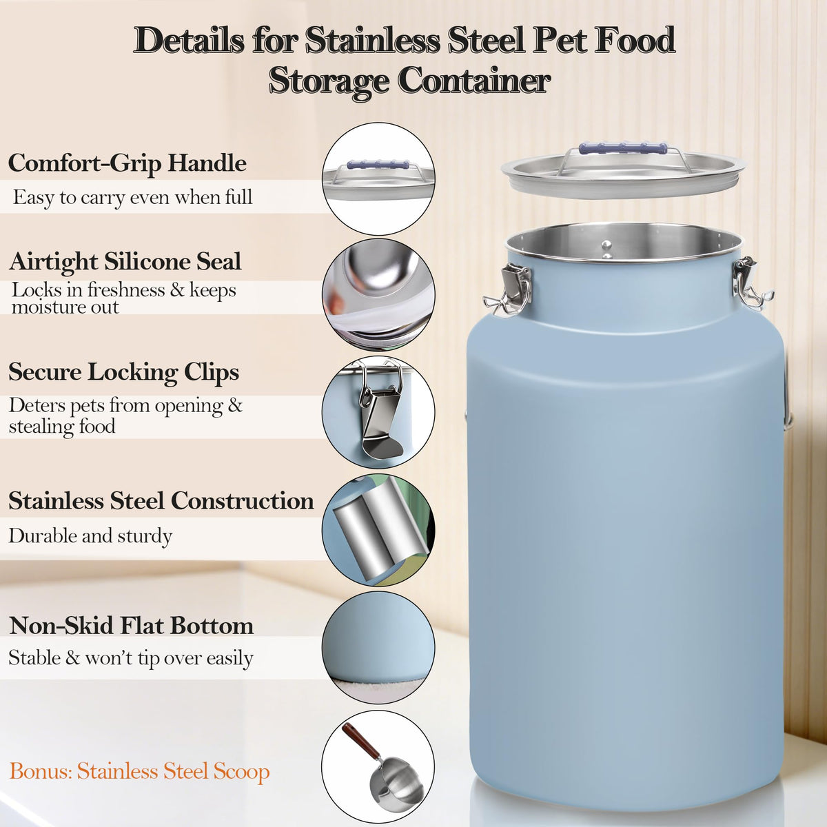 Stainless Steel Dog Food Storage Container with Scoop H5520