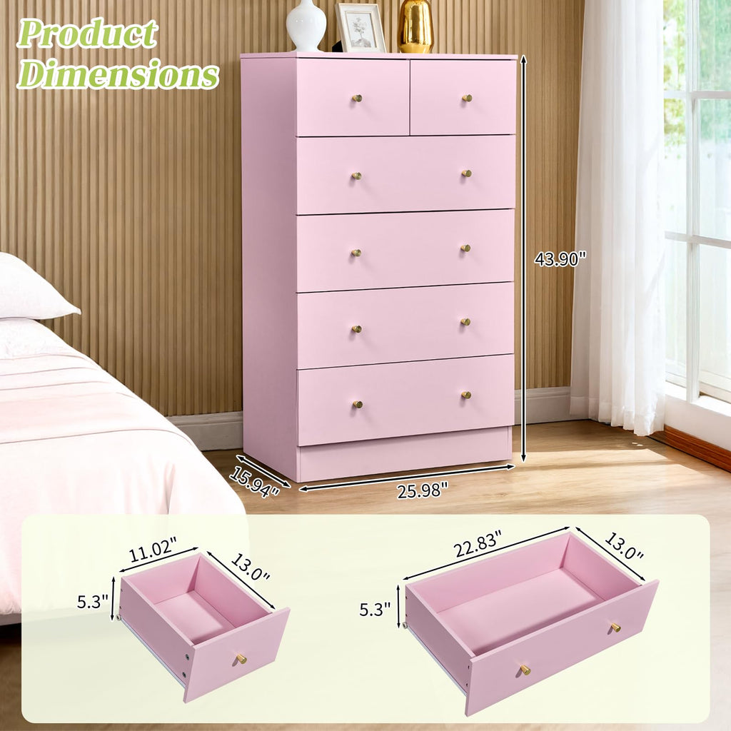 Pink 6 Drawer Dresser E6892