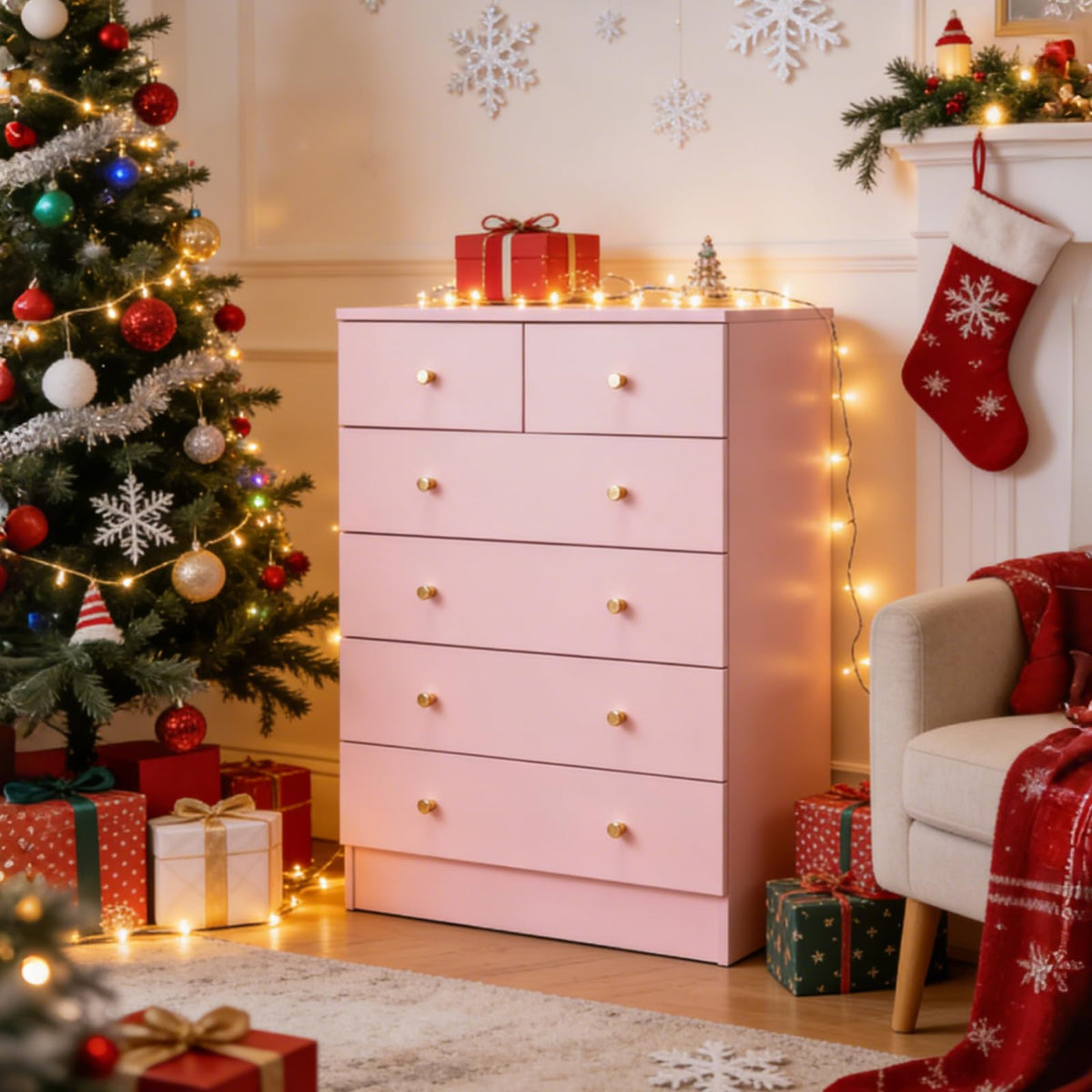 Pink 6 Drawer Dresser E6892