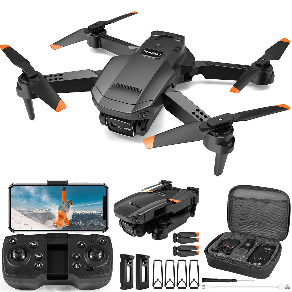 1080P HD Foldable Mini RC Drone with Camera, 2 Batteries Q8428