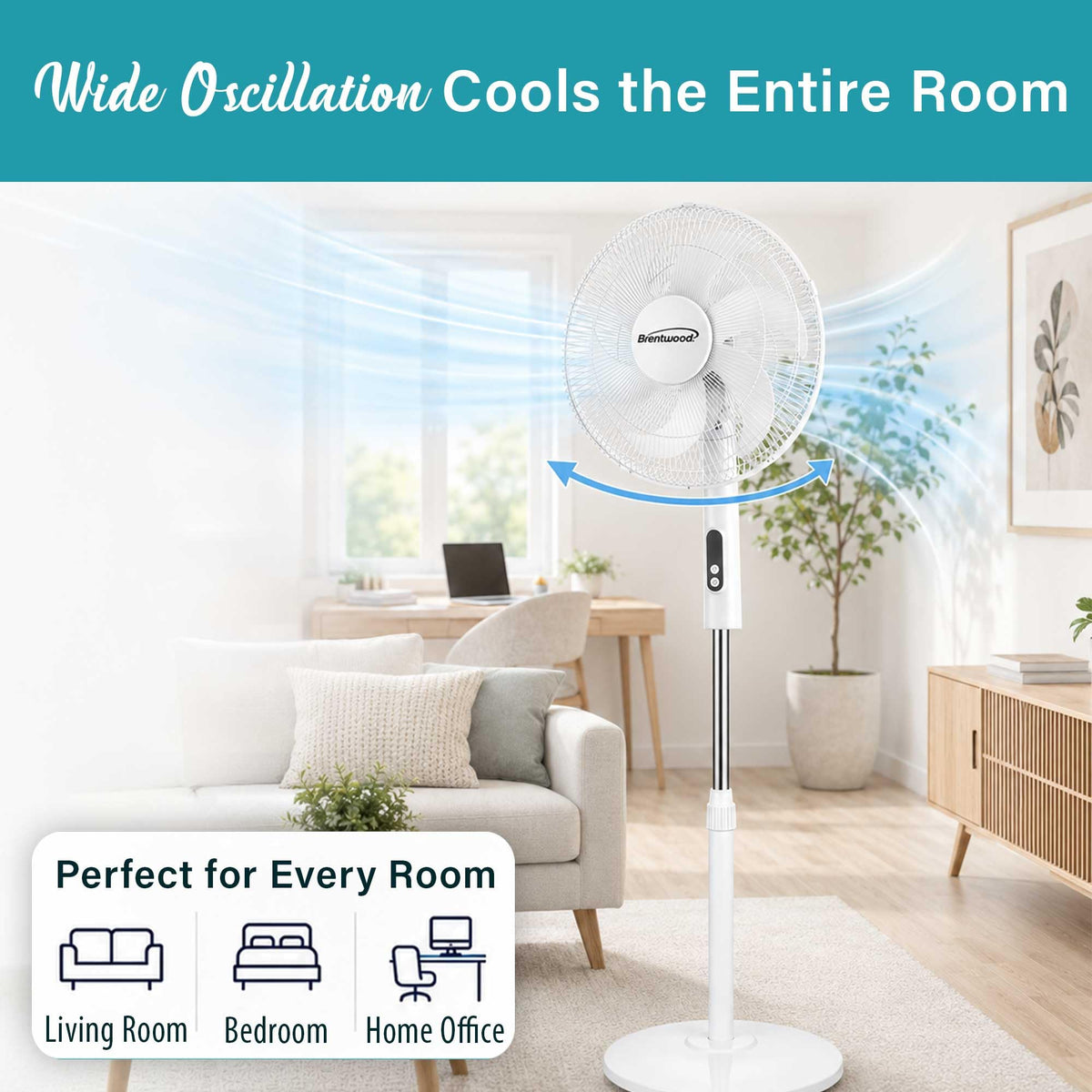 16” Oscillating Stand Fan with Remote, White G300