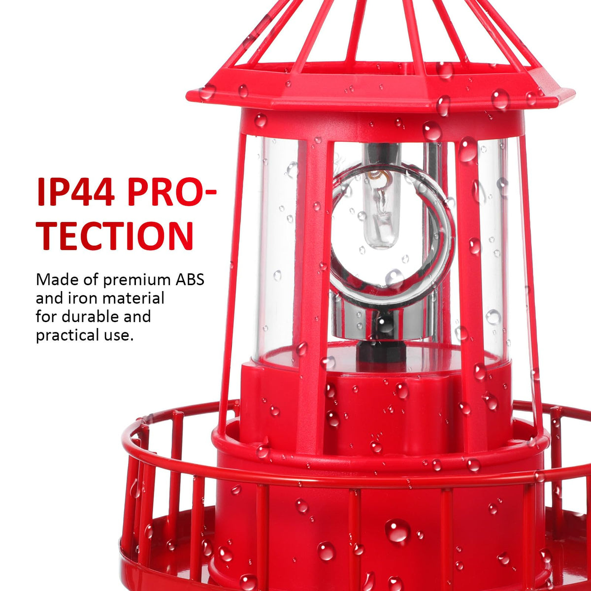 Solar Powered Red Lighthouse Figurine with Rotating Garden Light C76459