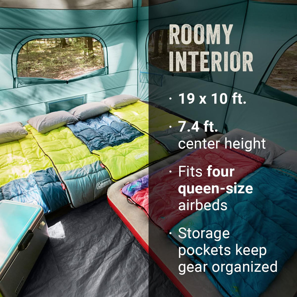 Camping Tent with Rainfly & Screened Porch, Weatherproof Family Tent Fits 4 Queen-Sized Airbeds M62058