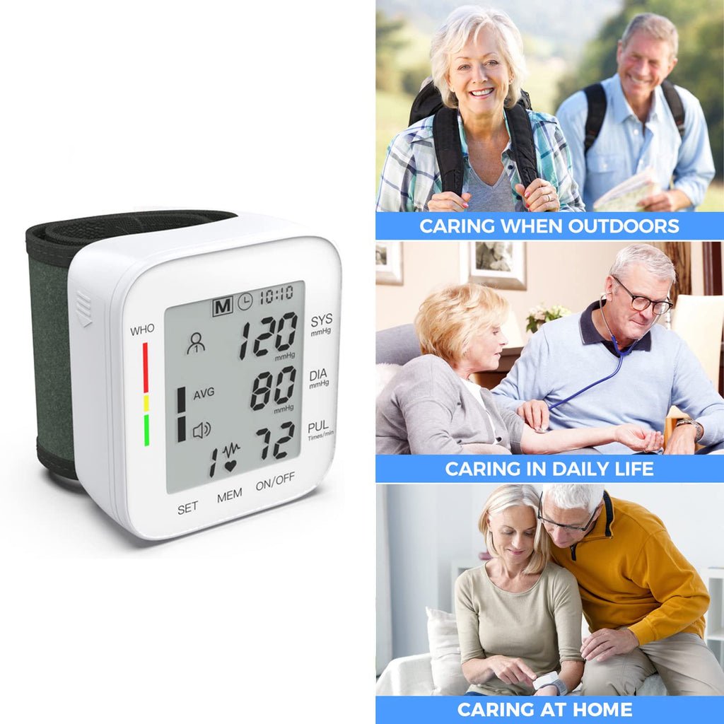 Wrist Blood Pressure Monitor Large LCD Display Adjustable Cuff 99x2 Sets Memory with Carrying Case White Pack of 5 Q269